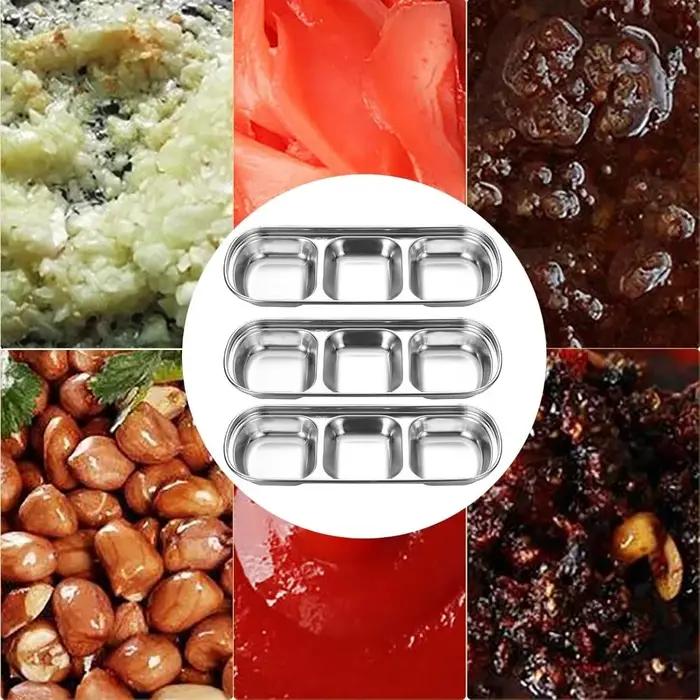 Plat à Sauce à 3 compartiments en acier inoxydable