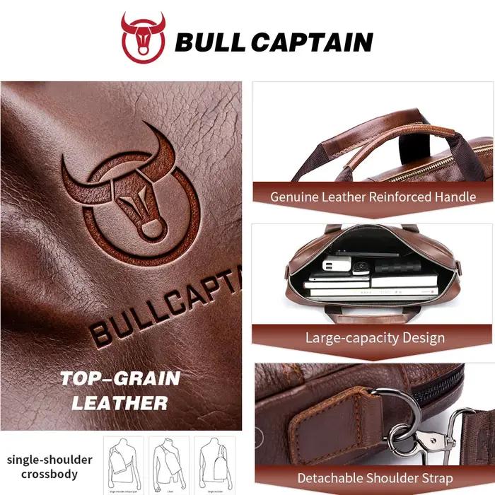 BULLCAPTAIN porte-documents en cuir pour hommes avec grande capacité sac à main multifonctionnel sac