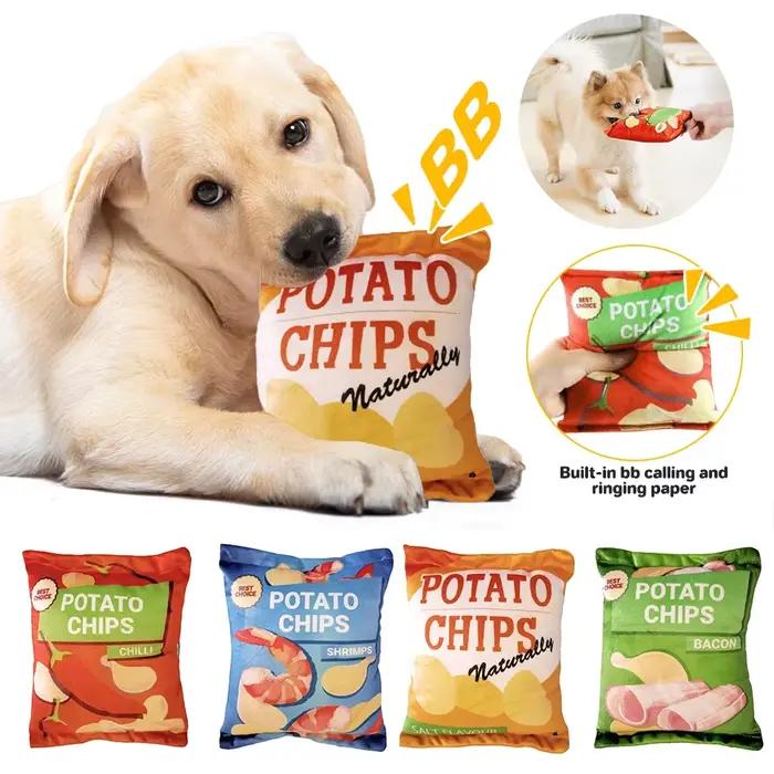 Jouet en peluche grinçante pour chien en forme de sac de chips, jouet alimentaire interactif pour chiots et chiens de petite et moyenne taille, occupe et amuse votre chien avec des sons amusants et des couleurs vives