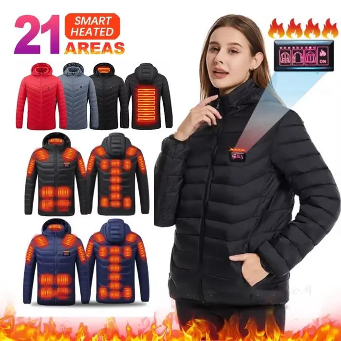 Veste chauffante hommes femmes USB vêtements auto-chauffants coton lavé manteaux chauds hiver thermique ski Camping