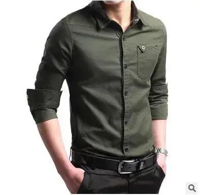 Chemise Homme Décontractée Habillée Nouvelle Collection 2026 Vêtements de Marque Célèbre Vert Armée Manches Longues Camisa Masculina