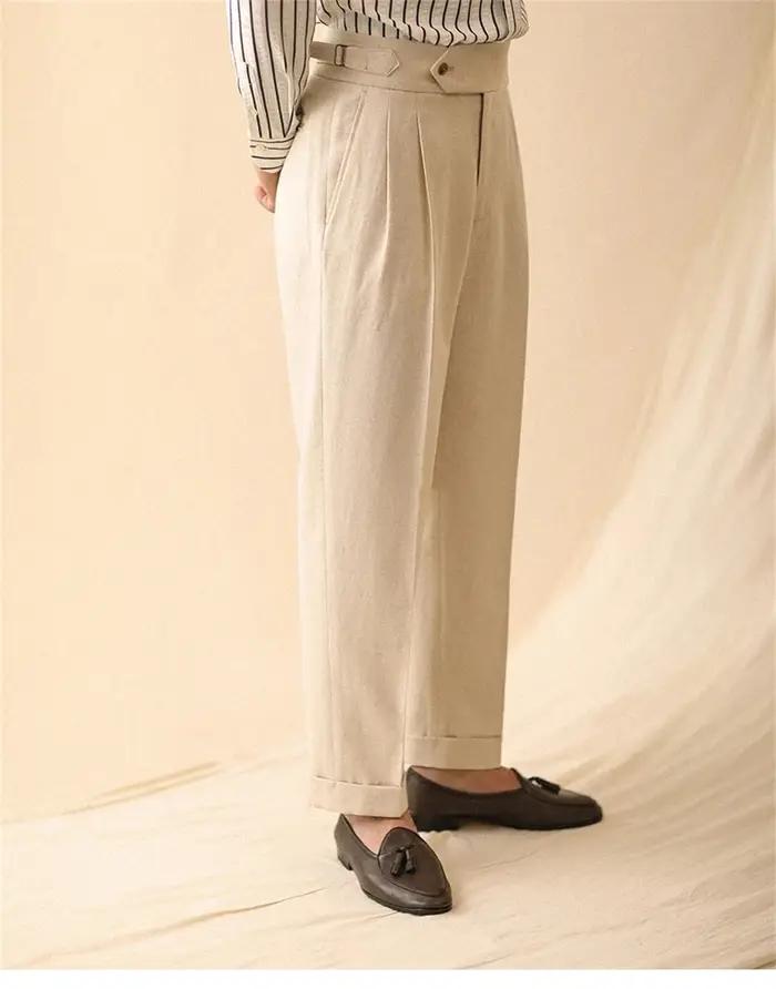 Pantalon droit en lin pour hommes d'affaires d'été Gentleman Naples