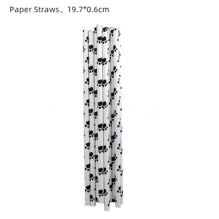 20/50/80 pailles en papier à motif de patte de chien, pailles à thème animalier pour chien et chiot,