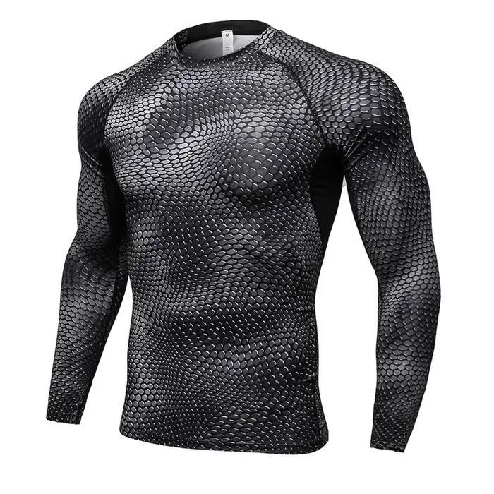 Chemises à manches longues pour hommes, vêtements serrés élastiques à séchage rapide, T-Shirt de gym