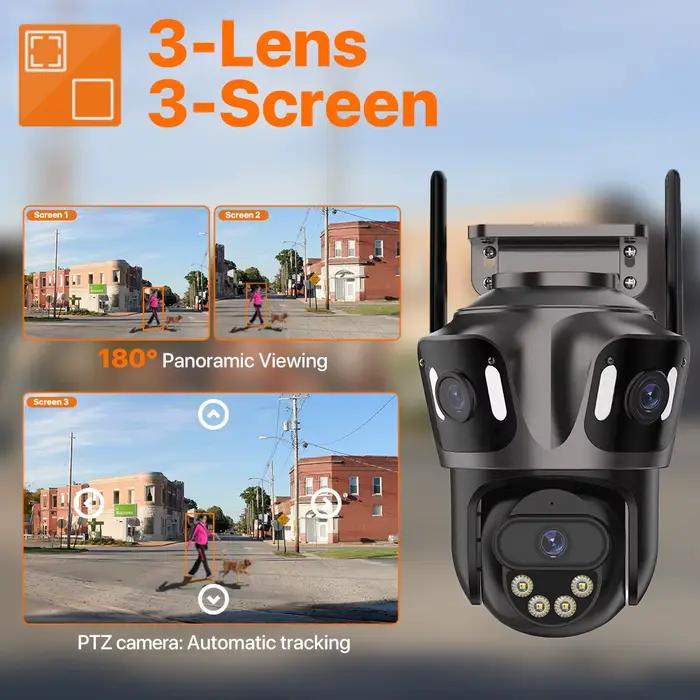 Caméra IP WIFI extérieure 4K double écran - Caméra PTZ détection humaine AI étanche IP66 CCTV