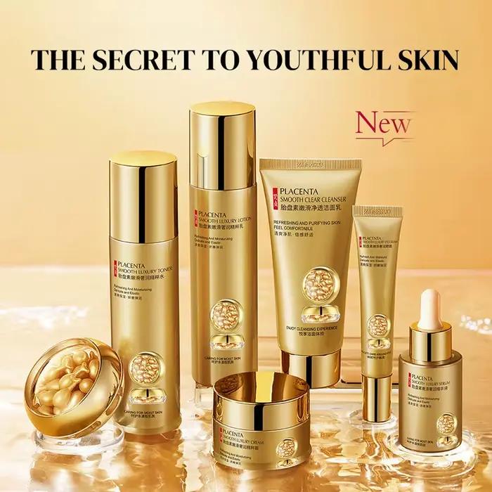 Placenta Soins de la peau Ensemble de sept pièces, riche en placenta Essence, produits de beauté pou