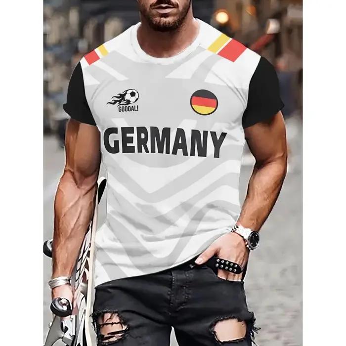 T-shirt à manches courtes pour hommes, drapeau allemand, emblème national allemand, impression 3D, col rond, vêtements de sport