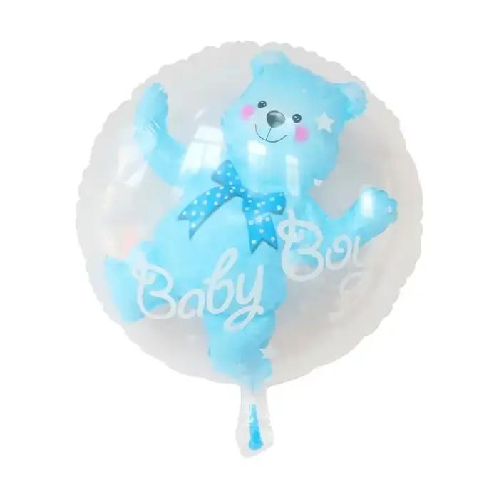 Ballons ours Bobo transparent 24 pouces bleu rose - Décoration fête enfant révélation genre