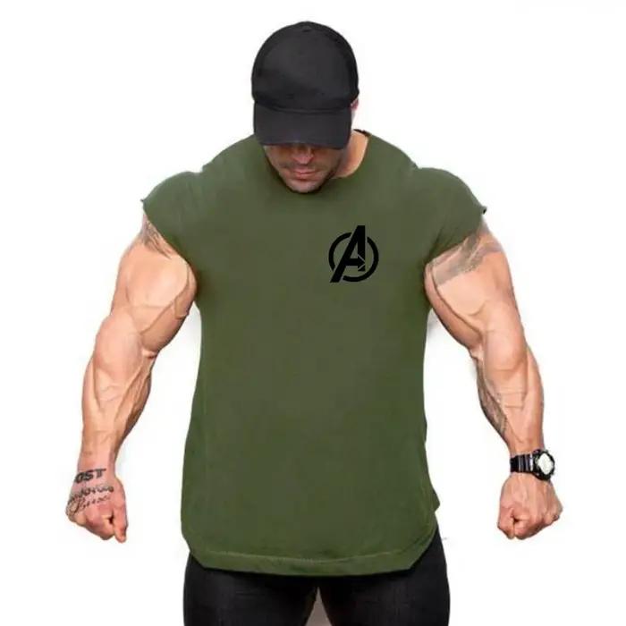 Chemise en fibre de coton à ourlet incurvé pour hommes, vêtements de musculation, stringers de gym,