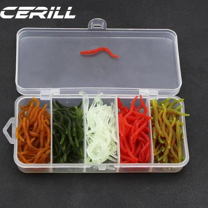 Cerill 200 pièces/kit 3.5 cm 0.14g vers de terre leurre de pêche souple réaliste odeur de poisson ve