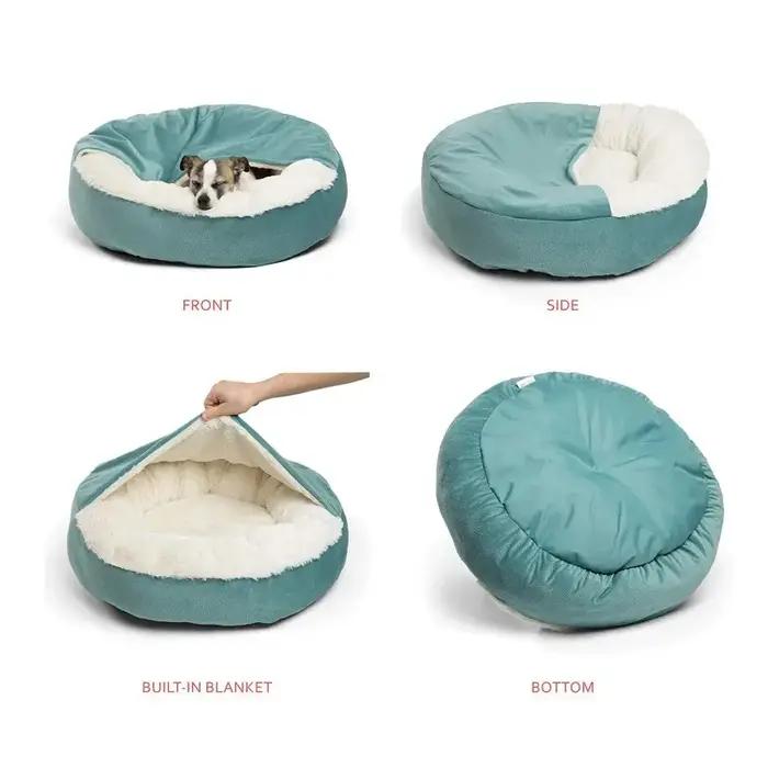 Lit orthopedique pour chien et chat avec couverture a capuche douillette impermeable et resistant a la saleté pour les saisons froides