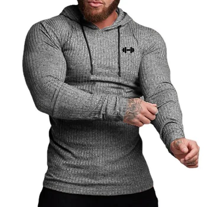 T-shirt à capuche homme tricoté côtelé polyvalent pour sport et mode automne printemps