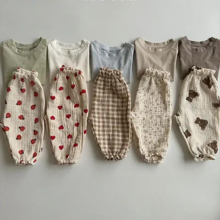 Pantalons en coton biologique et lin unisexe pour bébés et nouveau-nés, imprimés pastoraux et animaux de compagnie, confort tout au long de l'année, occase spéciale et quotidienne