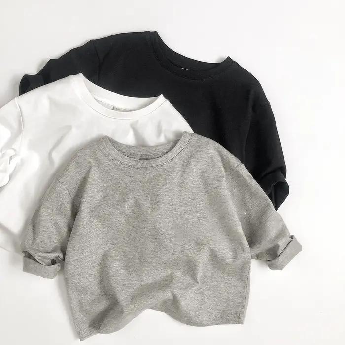 T-Shirt à manches longues en coton pour enfants de 2 à 7 ans, chemise basique ample, vêtements corée