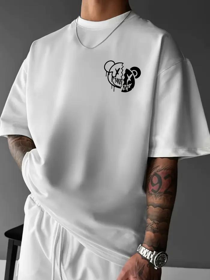 T-shirt pour homme en coton 100% avec imprimé graphique d'ours cassé Smile Shine