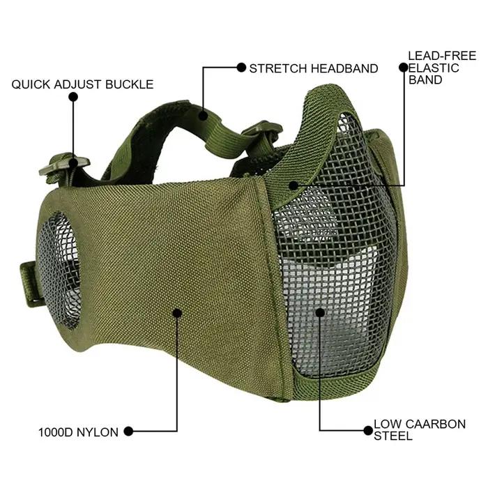 Tactical Airsoft Mask Half Face Paintball Shooting CS Foldable Steel Mesh Mask W