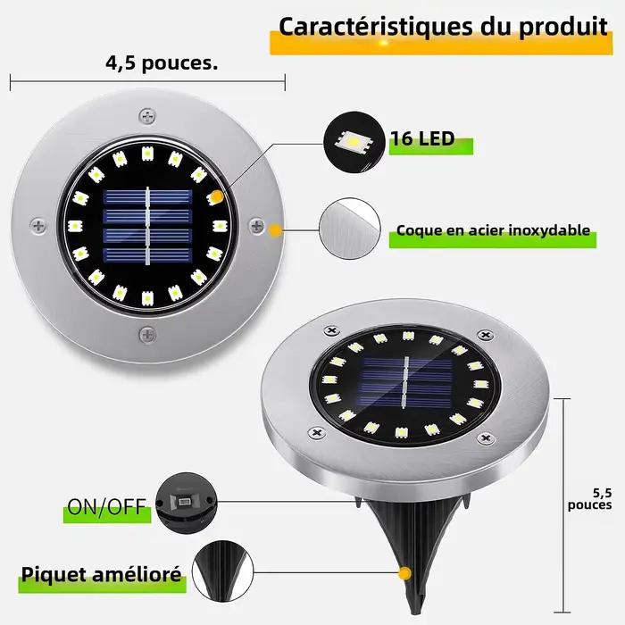 16 LED lumières solaires lumineuses au sol lumière LED solaire étanche extérieure pour voie jardin cour pelouse passerel