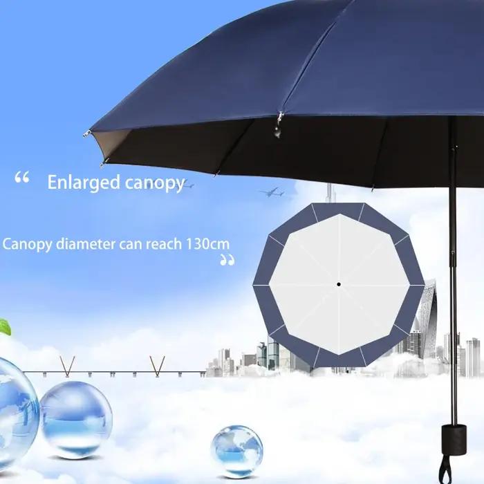 Parapluie pliant extra large de 130 cm adapté aux jours ensoleillés et au pluvieux et est une protection complète coupe-vent et imperméable.
