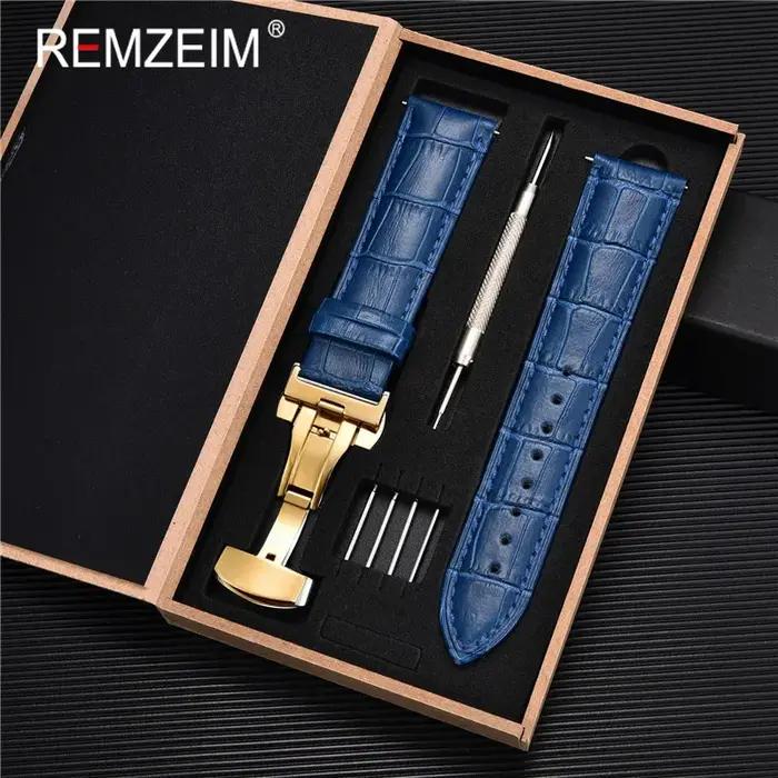 Bracelet montre cuir véritable 18-24mm boucle papillon homme femme remplacement strap + boîte
