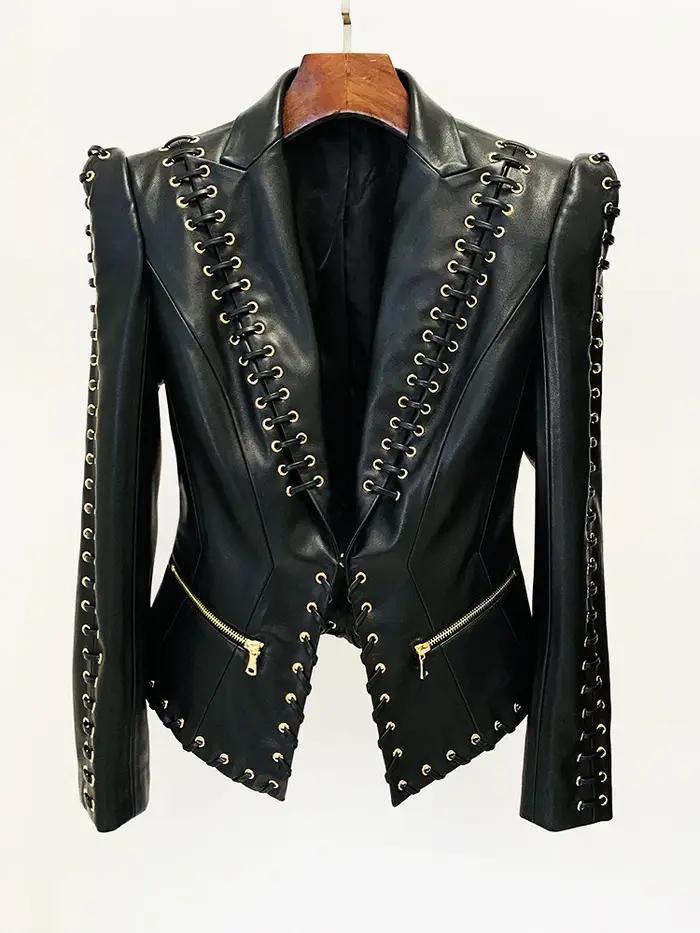 Veste de créateur tendance en coton polyester à lacets pour femmes style high street printemps été occassions spéciales