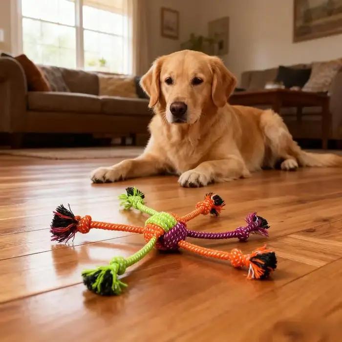 Jouet interactif durable résistant aux morsures pour chiens - Corde à mâcher avec franges vertes et orange