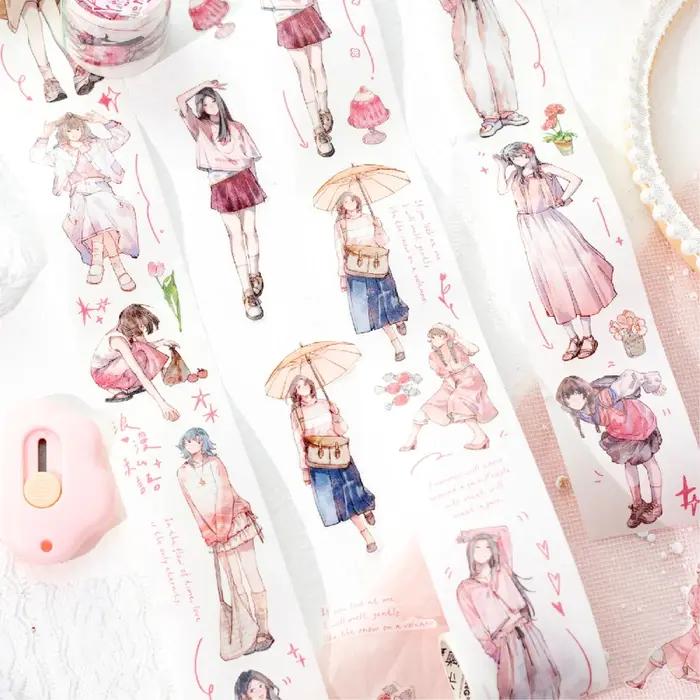 Journal GO 4.5x200cm esthétique créative fille personnage bande autocollant