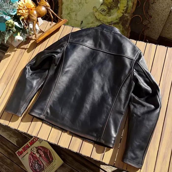 Veste en cuir de style vintage rétro noir pour hommes, manteau en cuir véritable, peau de cheval nat