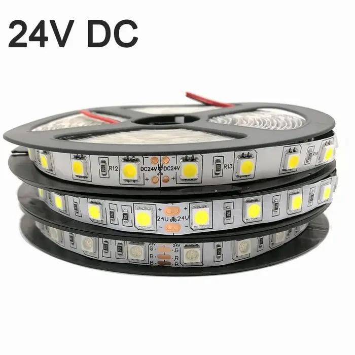 Bande LED SMD 5050, 5m, 12V, 24V, 60 diodes/m, éclairage de décoration Flexible, IP20 IP65, étanche,