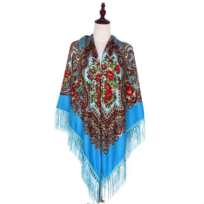 Foulard Russe de Luxe à Imprimé Floral pour Femme, Châle Bandana Carré, 21ème à Franges, Mouchoir, 1