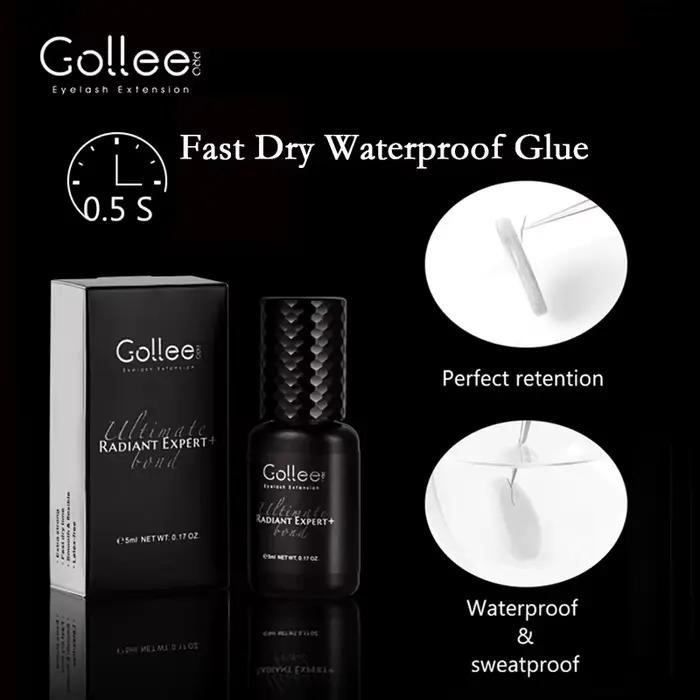 Colle à cils Gollee 0.5-1s séchage rapide, sans latex, 5ml, professionnelle, waterproof, pour extens