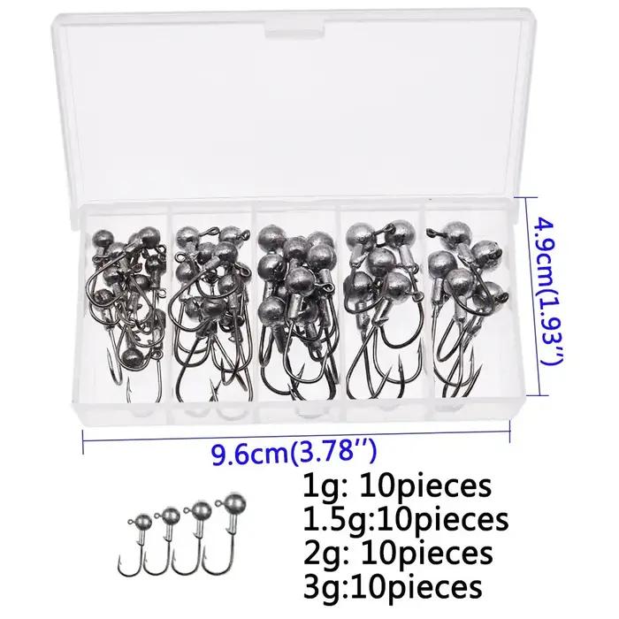 WODJYJ – Boîte de hameçons de pêche à tête ronde (1g, 1.5g, 2g, 3g, 3.5g) avec couleurs assorties, h