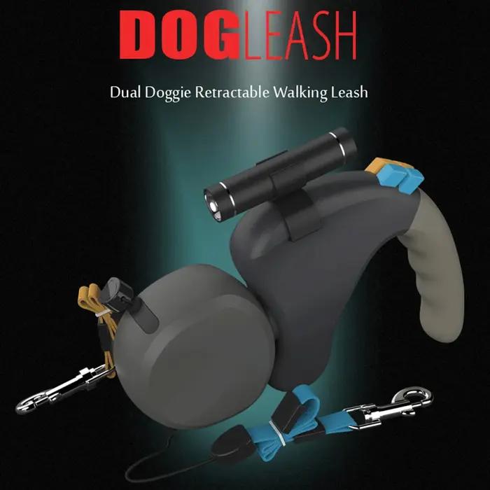 Pour 2 chiens marche animal de compagnie corde de Traction ceinture rétractable réglable Double avec lumière double chien corde laisse Rotation corde pour animaux de compagnie