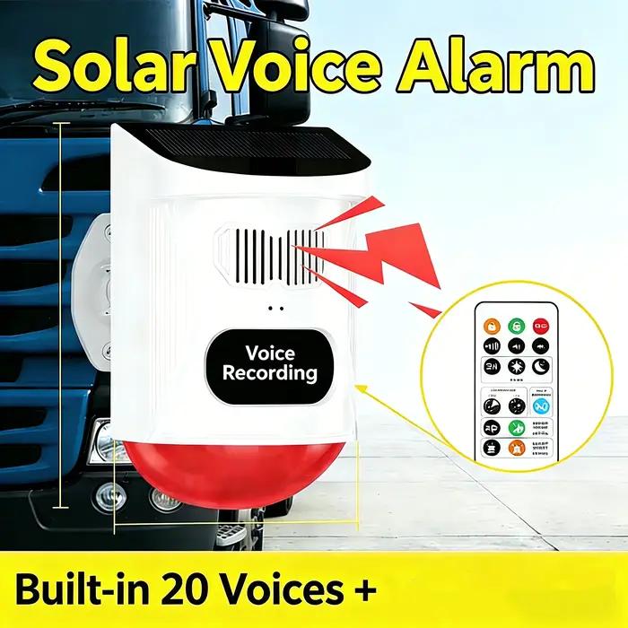 Alarme de sécurité vocale à énergie solaire - Étanche, activée par la détection de mouvement, avec enregistrement et télécommande
