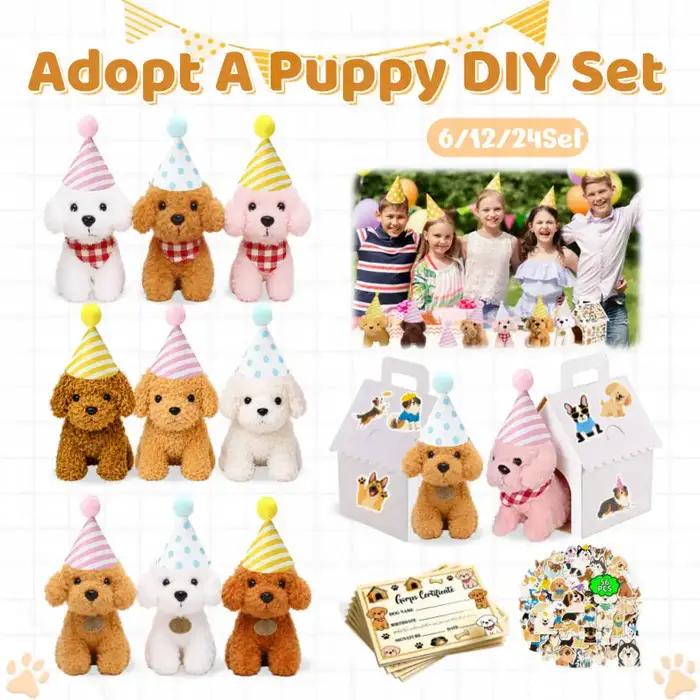 Kits DIY Adopt A Puppy - Cadeaux de fête avec animaux en peluche et maison pour chien à construire soi-même pour jouets, remise de diplôme, baby shower, cadeaux d'anniversaire