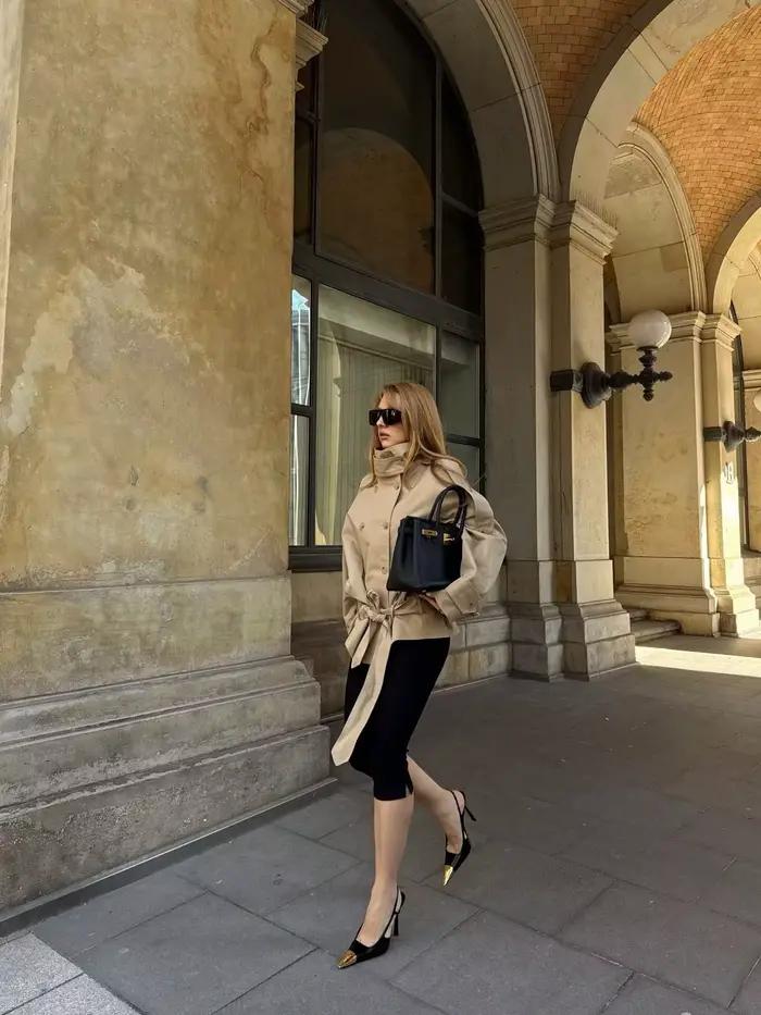 Manteau pour femme, style printemps 2026, kaki, manches longues, col montant, ceinture, trench court