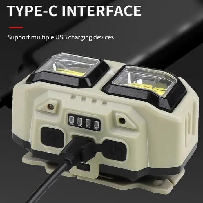 Lampe frontale LED puissante à Induction, 4 Modes d'éclairage, Charge de Type C, lampe de poche pour