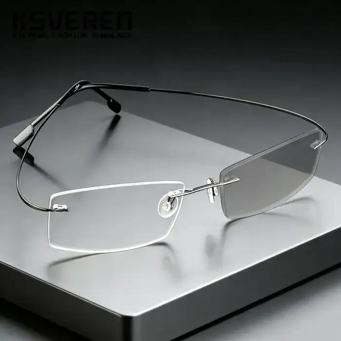 Lunettes de myopie photochromiques ultra légères sans cadre pour hommes, en alliage de titane, pour