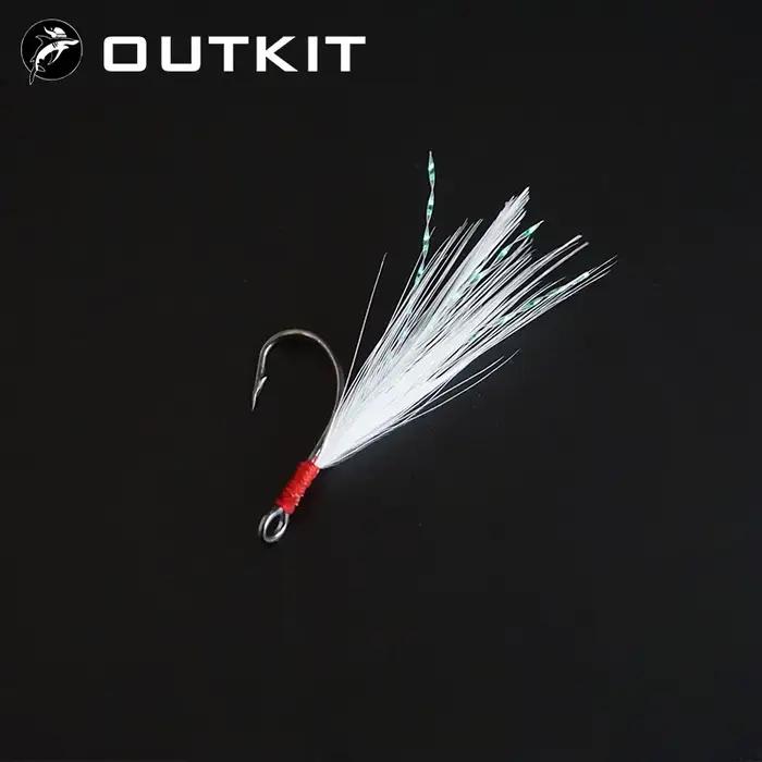 OUTKIT 10 pièces crochet simple de pêche en acier à haute teneur en carbone avec plume carpe crochet