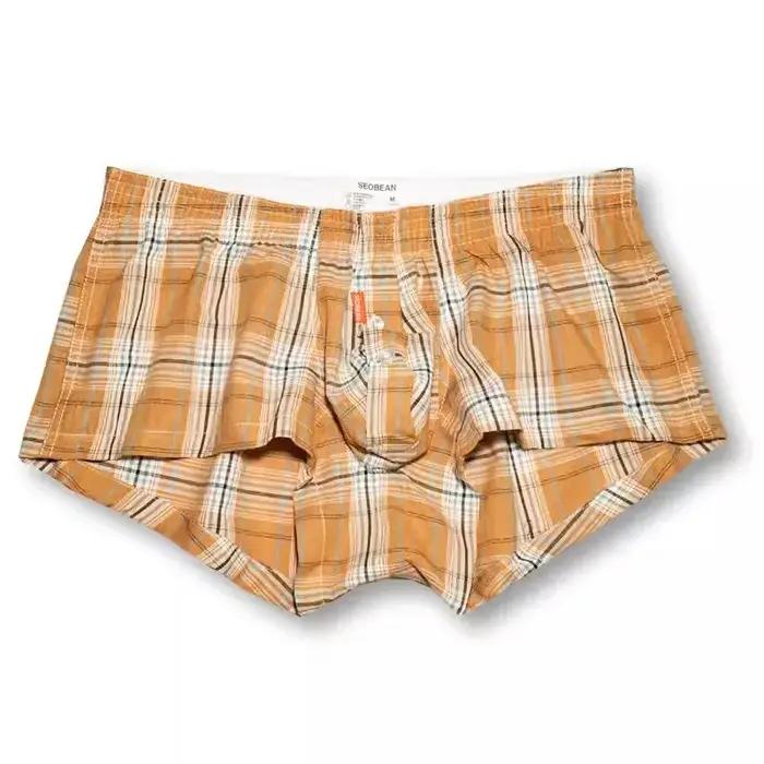 Sous-vêtements pour hommes slips amples respirants taille basse pantalons à carreaux sexy faits maison coton camarade