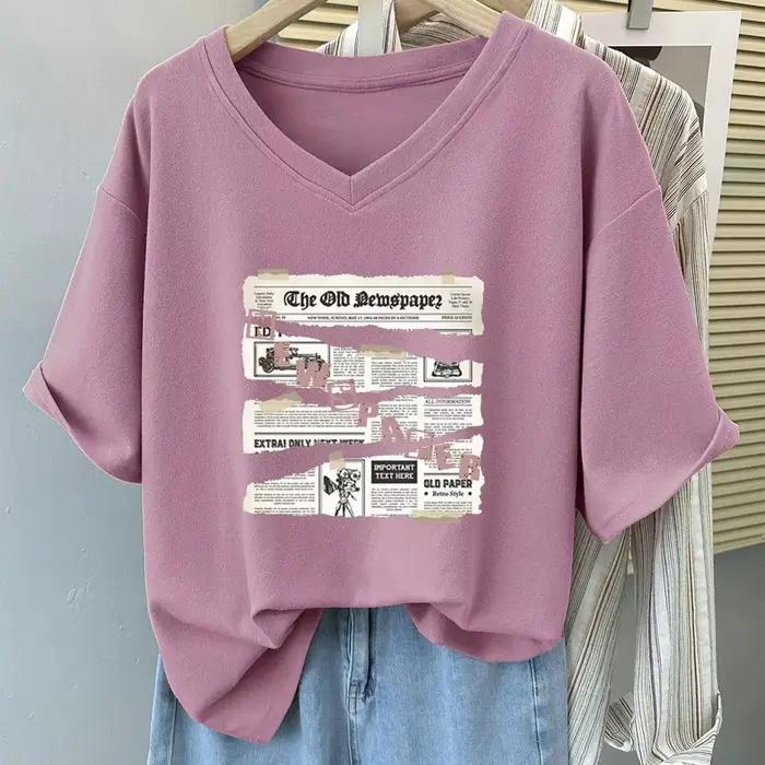 Grande taille 5XL 150KG femmes t-shirts haut imprimé pour femmes t-shirts amples chemise pour Femme col en V dames femmes vêtements