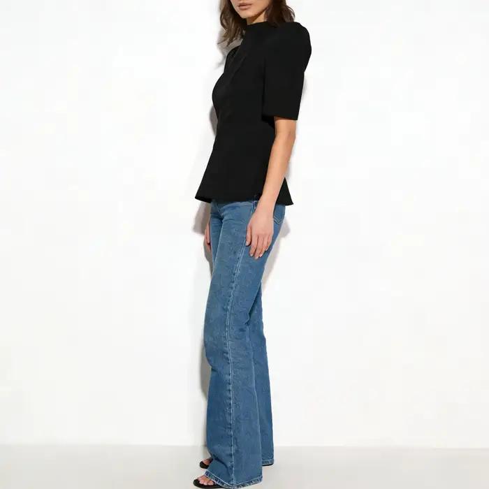 Haut Peplum Femme CiCi Col Montant Manches Courtes Bouffantes Silhouette Structurée Élégant Tenue de