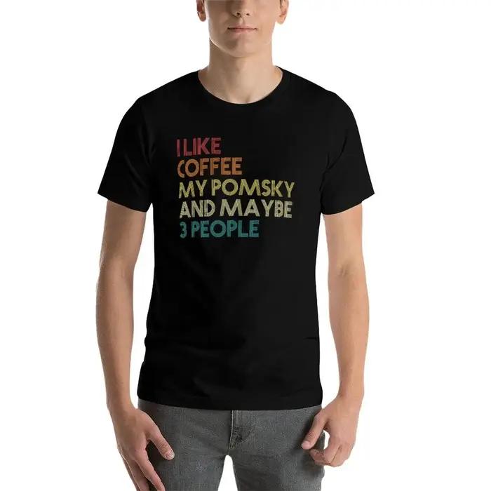 T-shirt en coton décontracté léger et respirant avec citation drôle pour hommes, idéal pour les amateurs de café et les propriétaires de chiens Pomsky, adapté à toutes les saisons et occasions quotidiennes