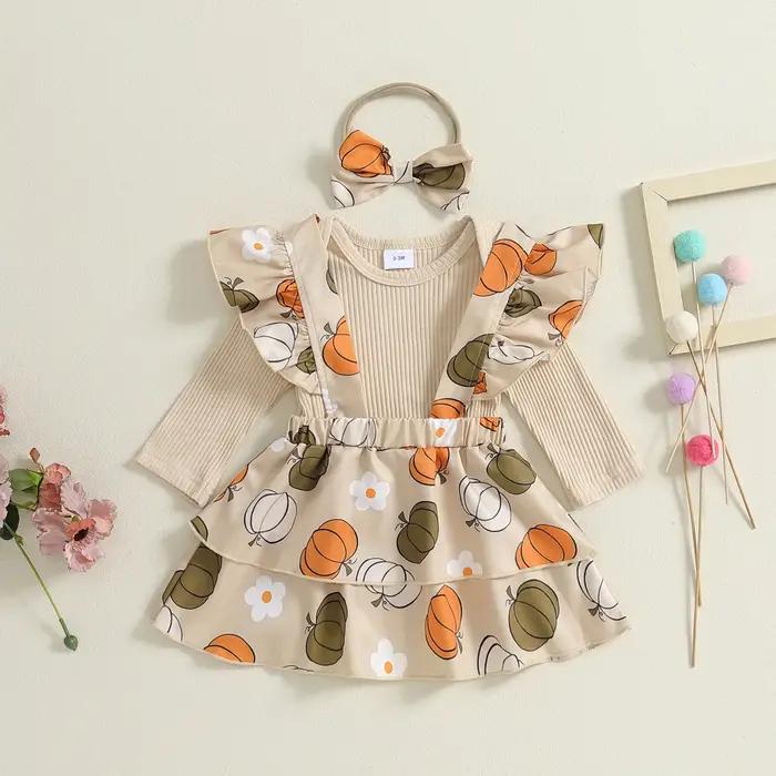 Barboteuse à manches longues et jupe à volants pour bébé fille, ensembles de vêtements d'automne 3 pièces, bande de sauna, tenues pour nourrissons
