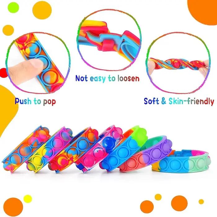 12 pièces Fidget Toys Pop Bracelet cadeaux de fête Bracelets à bulles Push Poping sensoriel anti-Str