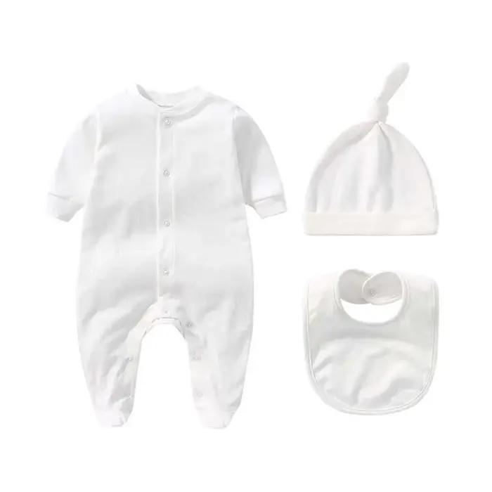 Ensemble bébé 3 pièces coton 100% bodysuit manches longues chapeau bavoir printemps automne