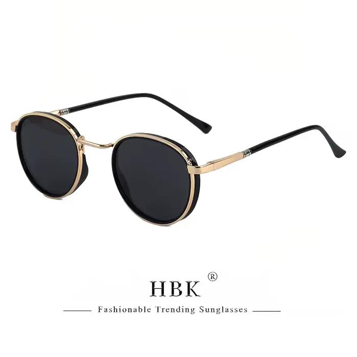HBK Lunettes de soleil polarisées pour hommes, style punk, rondes, à la mode, unisexes, UV400, pour