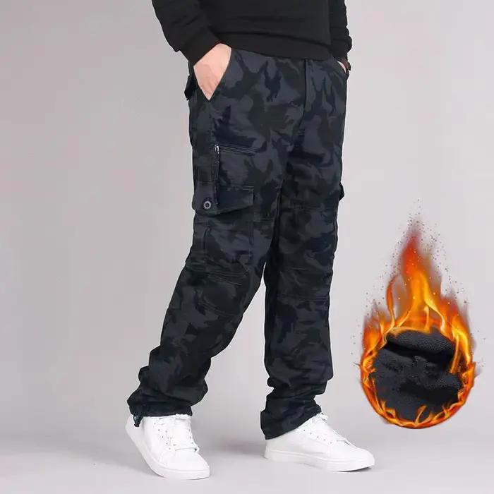 Pantalon cargo thermique hiver homme épais polaire - Trousers chasse double couche chaud droit longueur