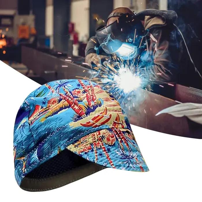 Casquette de protection de travail de soudeur anti-brûlure en coton avec bande élastique et tampon éponge pour une utilisation en soudeur, meulage, décoration et coupe