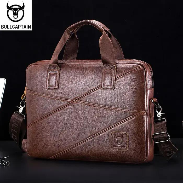 BULLCAPTAIN porte-documents en cuir pour hommes avec grande capacité sac à main multifonctionnel sac d'affaires
