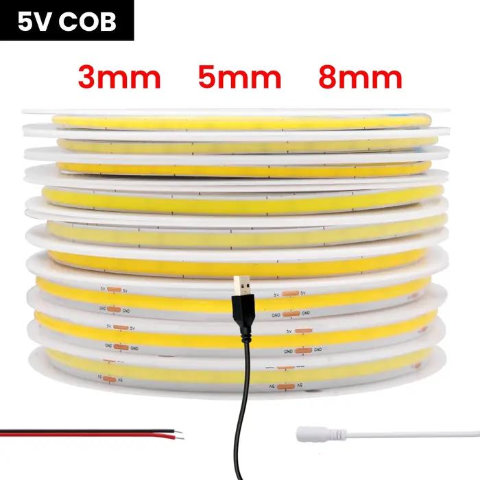 Bande lumineuse LED COB ultra mince, RA90, haute luminosité, flexible, éclairage linéaire domestique